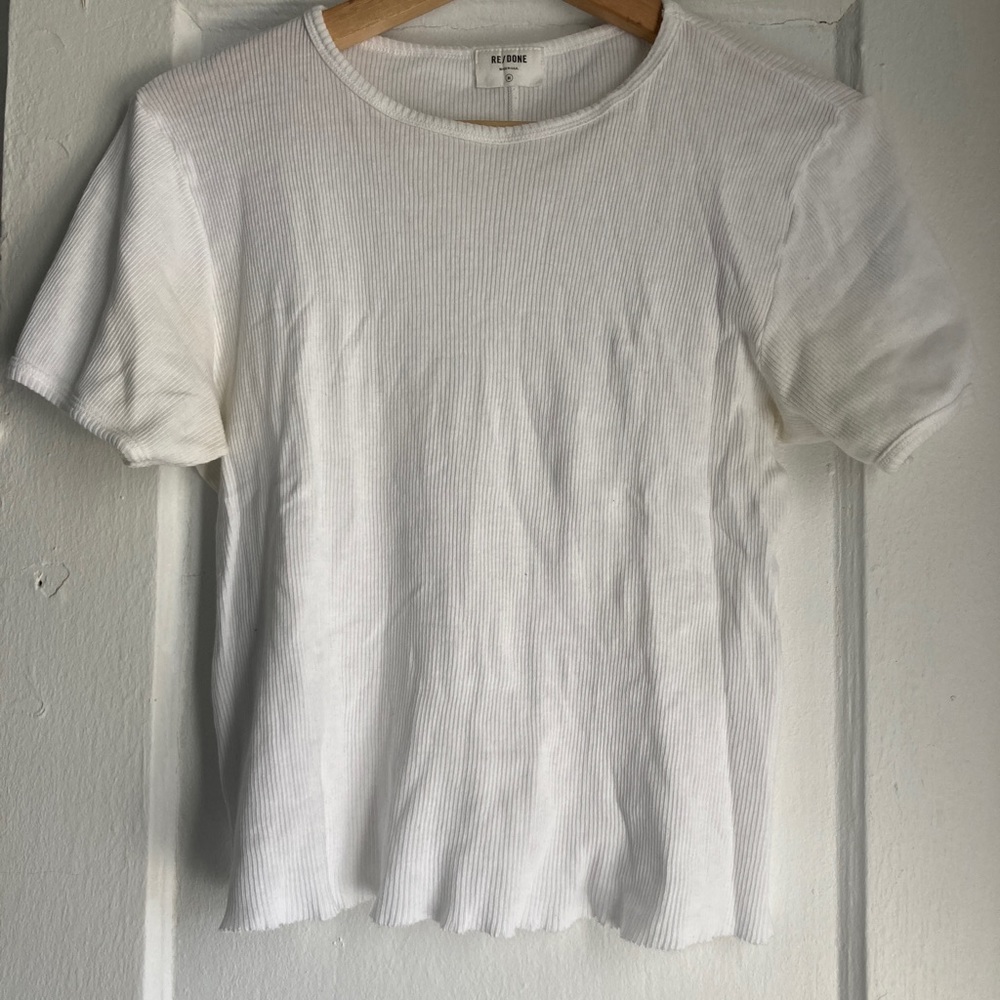 Re/done ribbed raw hem optic white tee short sleeve shirt